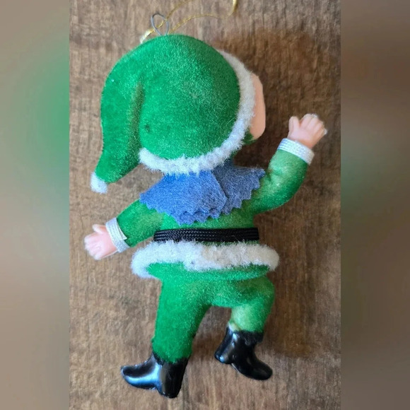 Sweet Little Vintage Flocked Elf Pixie Flocked Ornament - Picture 2 of 3
